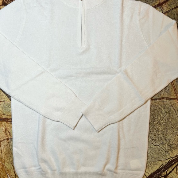 Merino wool men’s sweater 1/4 zip cream color Size Medium men’s fit unisex - Picture 7 of 8